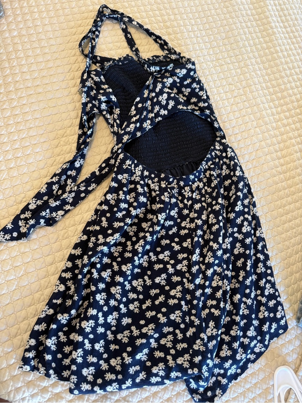 Bohme Navy Floral Smocked Halter Dress